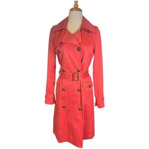 EGOIST GLAM Red Trench Coat Womens Belted Double Breasted Statement Jacket